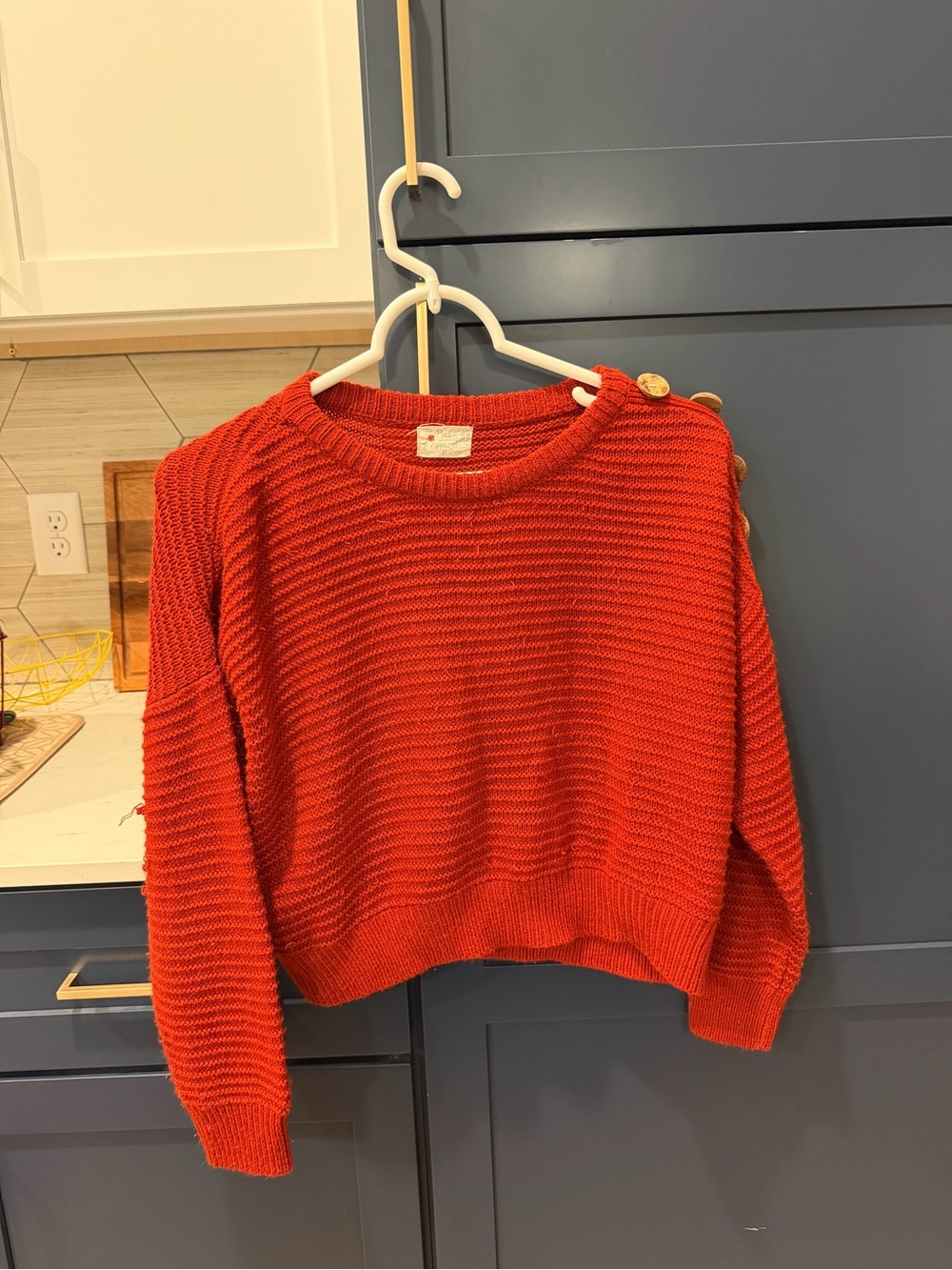 Red Crewneck Knit Sweater with Button Detail - Picture 1 of 2